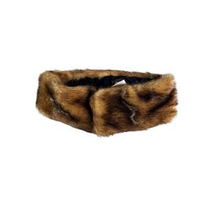 Dennis Basso Faux Fur Collar Scarf Headband Wrap Brown Winter Glam
